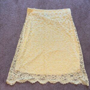 Stretchy Yellow Lace Overlay Knee-Length Skirt XL